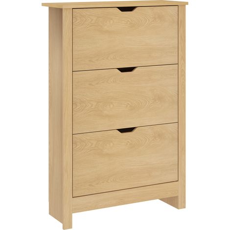 Scarpiera Slim per 18 Paia di Scarpe, 3 Cassetti con 2 Ripiani Regolabili e Rimovibili, 72x26x112 cm, Naturale