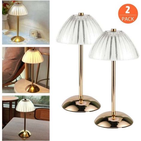 Lot de 2 lampes de table sans fil rechargeables ACKERMAN, modernes, LED tactiles dimmables, dorées, portables pour intérieur et extérieur, 3 températures de couleur, classe énergétique A (1/4)