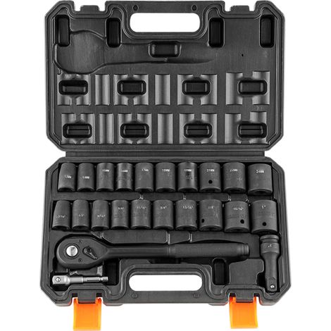 Mophorn 1/2-Zoll-Schlagsteckschlüsselsatz,23-teilig,SAE (7/16"-1")und metrisch(13-24 mm),6-kant Cr-V-Legierungsstahl für Autoreparaturen,inkl.Ratschengriff,robuste Konstruktion mit Aufbewahrungskoffer
