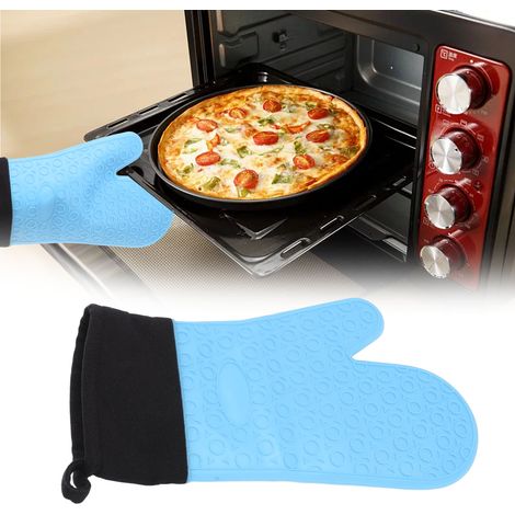 Hitzebeständige Handschuhe zum Kochen, für Mikrowellenherde, hitzebeständige Kochhandschuhe, Silikon-Ofenhandschuhe, rutschfest, hochtemperaturbeständige Handschuhe, zwei lange Finger, blau. (1/5)