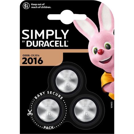 Duracell Batterie a Bottone CR2016 3 V Pile al Litio - Confezione 3 Pezzi -