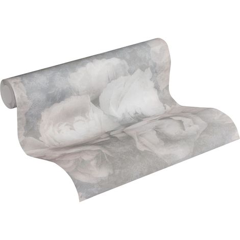 Papier peint à motif floral blanc et rose Tapisserie effet vieux à fleurs pour chambre Papier peint intissé style vintage idéal pour couloir (1/5)