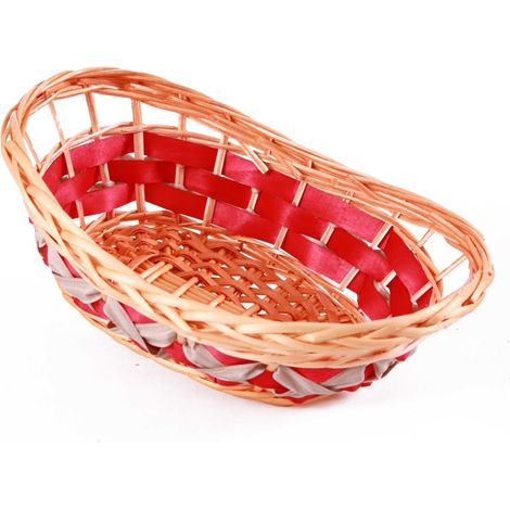 Cesto ovale in vimini rosso traforato, 36x25H10/13 cm (kit da 10) (1/3)
