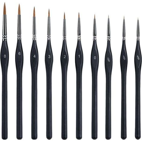 Pinceaux De Peinture - Pointe Fine Micro - Pour Détails Et Retouches - Lot De 10 (1/4)