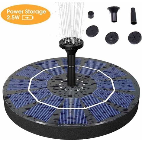 Pompe solaire pour fontaine, 2,5 W, avec batterie de secours 400 mAh, idéale pour abreuvoirs à oiseaux, bassins, jardins et pelouses (KLB).