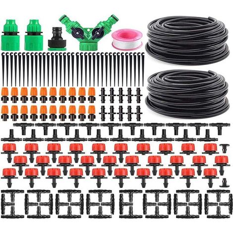kit de riego por goteo, manguera de distribución de 15 m, boquillas ajustables, sistema de nebulización, para jardín, invernadero, patio. (1/5)