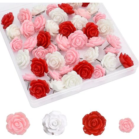 40pcs Rouge Rsine Rose Mlang Fleur Clous Goujons En Goujon Student Office Mur Dcoration Lige Clous De Fixation (1/4)