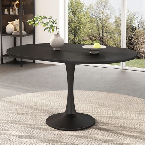 Mesa de comedor extensible 100/140x100x75 cm negra en MDF con diseño ovalado (1/5)