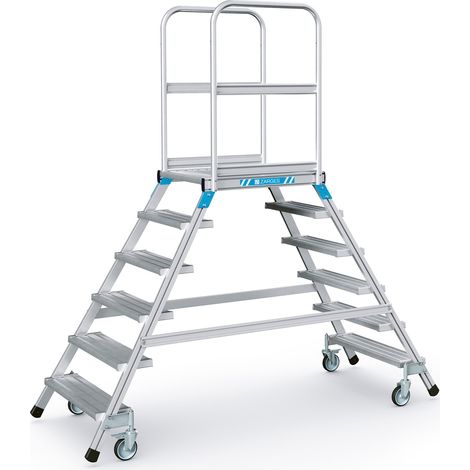 Podesttreppe 2x6 Plattform-H.1440mm Stufen u.Plattfom Alu.geriffelt beids.ZARGES (1/4)