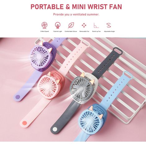 Bracelet-montre ventilateur USB pour enfants, 3 vitesses de ventilation, multicolore, détachable, rotatif, portable, mini ventilateur pour les mains (1/5)
