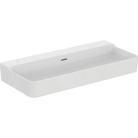 Lavabo CONCA 1000x450x165mm, lijado blanco con IdealPlus sin orificio para grifería, con rebosadero IDEAL STANDARD (1/5)