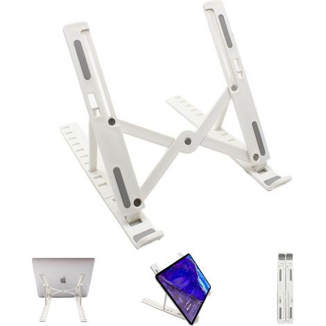 Höhenverstellbarer Laptopständer für Desktop- und Laptop-Computer, mit Handyhalterung, weiß. (1/5)