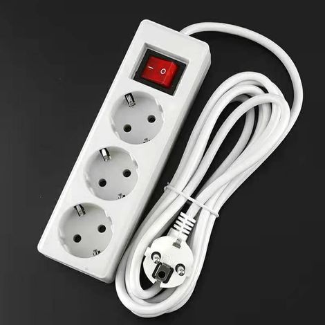 3-hole power socket with switch, 16A, 2500V, 300cm cable, suitable for dormitories and hotels (European standard). (1/5)