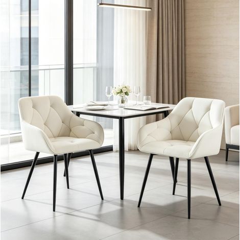 2 sillas de comedor 45,5 x 45 x 83,5 cm de terciopelo y metal color crema, estables (1/5)