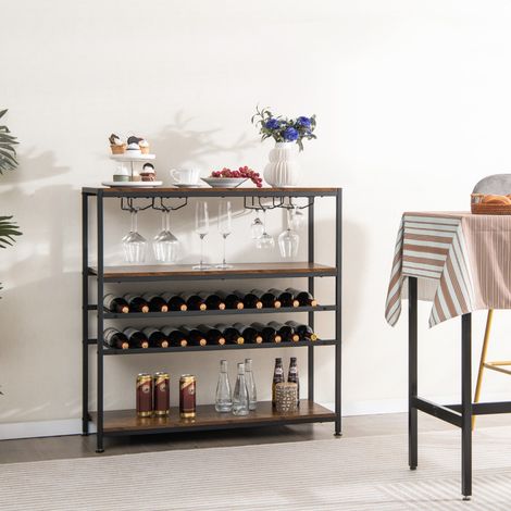 Étagère/Casier à Vin 22 Bouteilles Porte-Bouteille avec 4 Porte-Verres Style Industriel Présentoir à Vin pour Cave Cuisine (1/2)