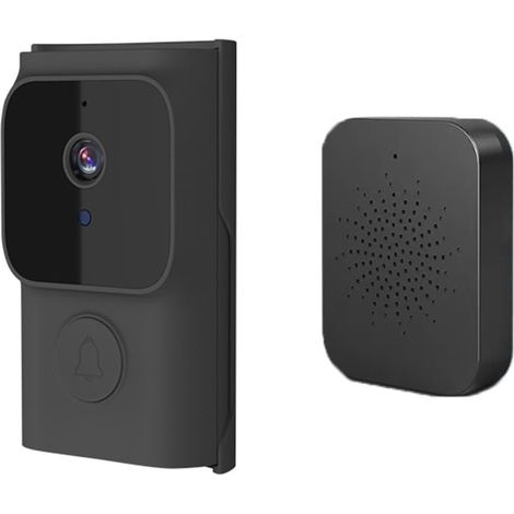 Kabellose intelligente WiFi-Video-Türklingel mit Glockenspiel für Tuya, gesteuert von Tuya, hochauflösende Zwei-Wege-Kommunikation (schwarz)