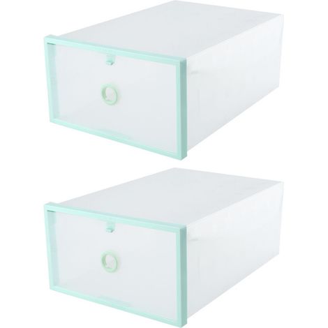 Lot de 2 boîtes de rangement à chaussures transparentes et empilables (vertes) (1/5)