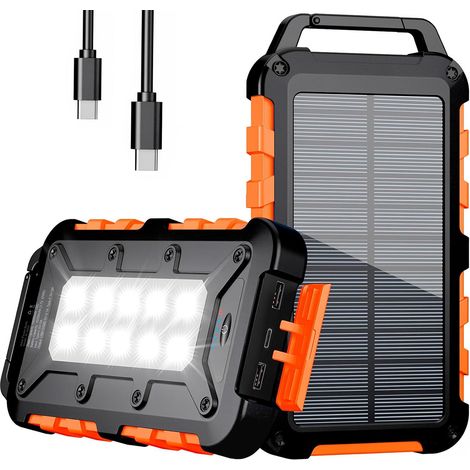 Batterie Externe Solaire 10000mAh, PD22.5W Chargeur Solaire Power Bank Portable USB C 3A Charge Rapide avec 3 Ports, Câbles et Lampe pour Smartphone, Tablette, Camping et Plus (1/5)