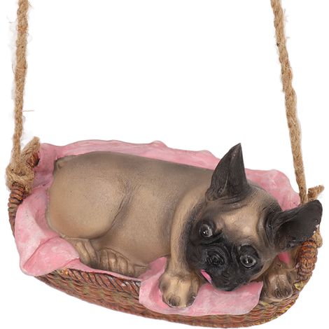 Statue de chien de jardin en résine, balançoire d'extérieur, décoration suspendue, bouledogue, cadeau animal gris (1/5)