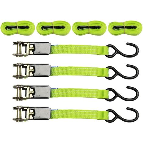 25MM Ratchet Straps 5 Metre 0.67 Ton x4 (800KG 5M Tie Down High Visibility S Hook)