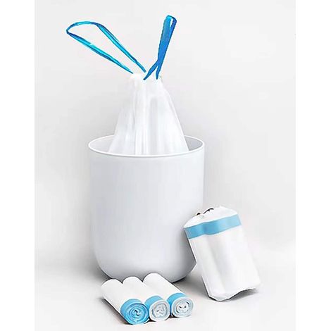 Petit sac poubelle, sacs à ordures de 1,2 gallon, doublures de poubelle de salle de bain pour chambre à coucher, cuisine, 80 unités, rétractable automatiquement, blanc (1/5)