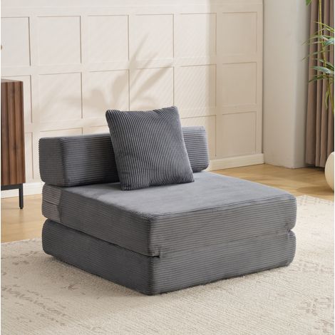 Sofá cama plegable de 1 plaza en tejido de pana, gris oscuro, sin montaje HAVRYA (1/5)