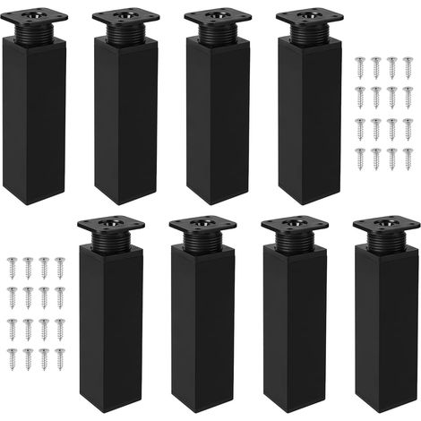 Juego de 8 patas ajustables para muebles - 40 x 40 x 150 mm - Rectangulares - Para muebles de metal y plástico - Patas metálicas regulables en altura - Patas para armarios - Extensiones para sofás (1/5)