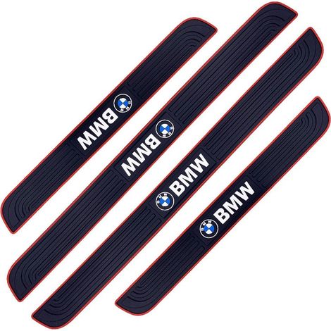4 PCS Barres de Seuil de Porte Voiture Plaque de Seuil Protecteurs Autocollant Voiture Film Adhésif pour Protection Seuil Porte Garde-Plaque de Seuil de Porte Voiture en Caoutchouc Souple PVC(BMW) (1/4)