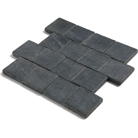 Pavé extérieur en pierre naturelle ardoise 15x15 cm – Épaisseur 3 cm – Carrossable pour allées et terrasses – Gris noir (1/5)