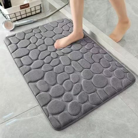 Gris clair - petits cailloux 5080cm, polaire corail 0,8cm d'épaisseur Tapis de sol uni en polaire corail, tapis de sol rectangulaire à galets, tapis antidérapant pour salle de bain (1/4)