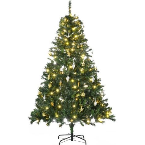 Sapin de Noël artificiel 180 cm avec éclairage LED, boules décoratives, 745 branches et support métallique, pour intérieur (1/5)