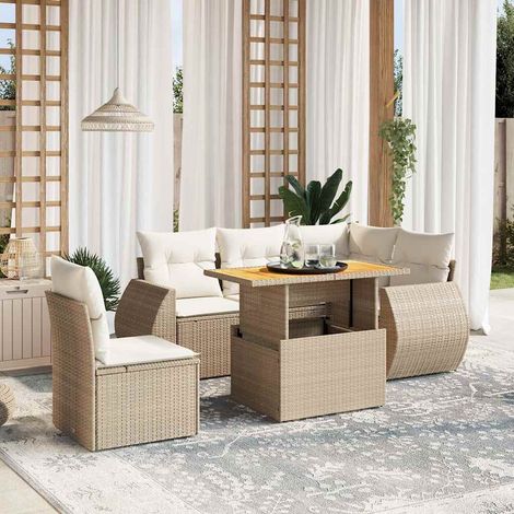 Juego de sofás jardín con cojines 6 pzas ratán sintético beige vidaXL (1/3)