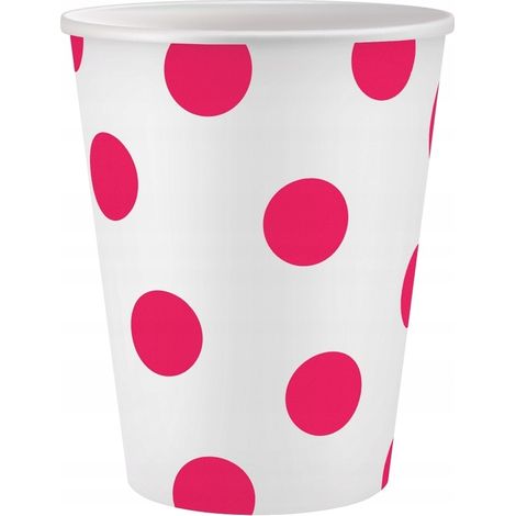 Vasos de papel blancos con lunares rosas, 6 unidades. (1/2)