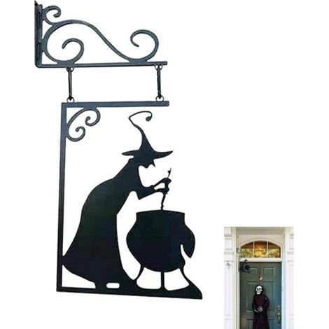 Bardusch-Décoration d'Halloween - Silhouette en métal de chaudron de sorcière - Signe suspendu pour le jardin ou le patio de cour. (1/5)