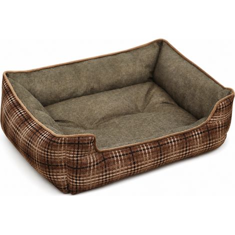 Panier Antidérapant à Rebords Élevés pour Chien et Chat, Carreaux Marron (1/5)