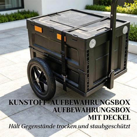 Chariot de transport vélo 65L, remorque pliable avec caisson en plastique, benne utilitaire pour vélo, sac de chargement robuste (1/5)