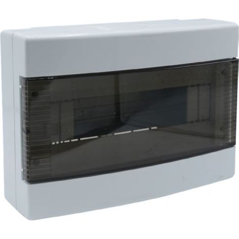 Em Distribution – Tableau de distribution 12 modules 190x275x90mm IP40 – Porte transparente fumée – Résistance aux chocs IK8 – Enveloppe en plastique ABS