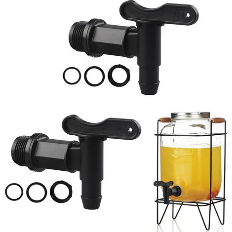 Lot de 2 Robinet Cuve Plastique, Robinets pour Citerne De Pluie avec étanche Ruban PTFE - 3/4" - Robinet De Tonneau pour seaux, robinets de Rechange pour distributeurs de vin (1/5)