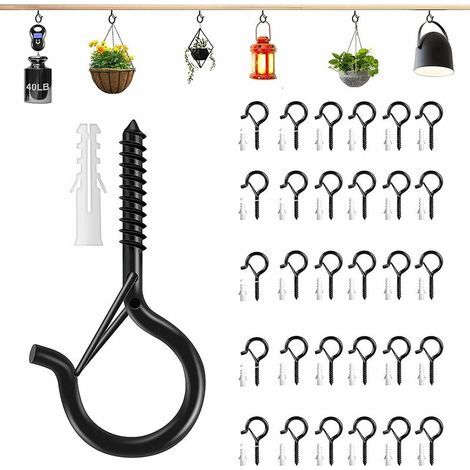 20 Q-Haken mit Sicherheitsschlaufe, windfester Schraubhaken, schwarz (1/5)