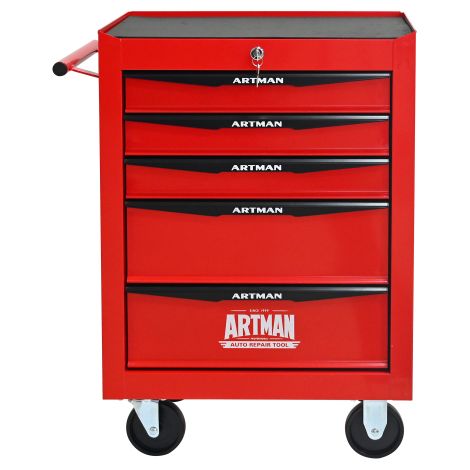 Catalogue d’outils de mécanique — Armoire à outils 5 niveaux avec tiroirs coulissants en acier sur rails à billes, boîte de rangement robuste pour atelier, noir et rouge