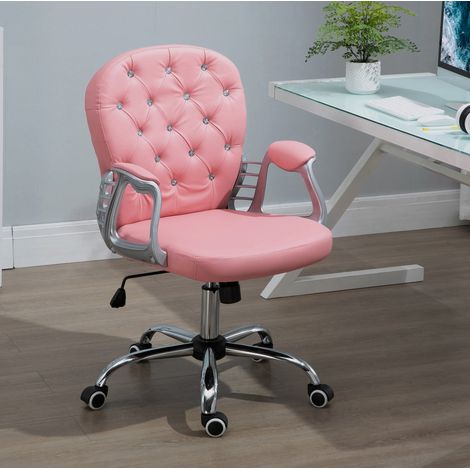 Silla de oficina de polipiel rosa, acolchada, altura regulable, 59,5 x 60,5 x 93-103 cm (1/5)