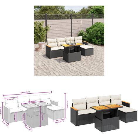 Salon de jardin 6 pcs avec coussins noir résine tressée - Ensemble Salon De Jardin - Meuble Extérieur - Jardin Design - Mobilier Résistant Aux Intempéries - Chaise Lounge - Home & Living (1/3)