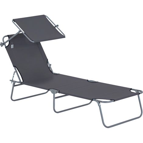 Chaise longue pliante, chaise longue de jarden avec pare-soleil, chaise longue de bien-être avec dossier réglable en 4 positions, chaise longue de plage, capacité de charge jusqu'à 120 kg, avecvien... (1/5)