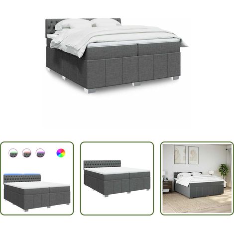 vidaXL Surmatelas -  Sommier à lattes de lit avec matelas Gris foncé 200x200cm Tissu (1/5)
