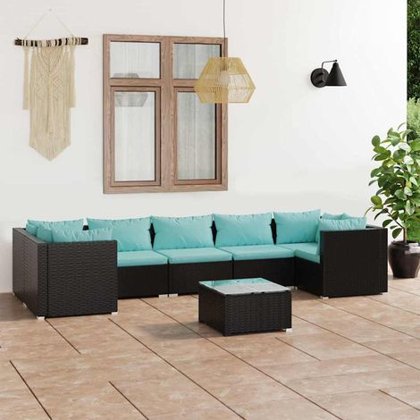 Salon de jardin 8 pcs Ensemble Table et Chaise de Jardin - avec coussins Résine tressée Noir BV892263 - BonneVie (1/5)