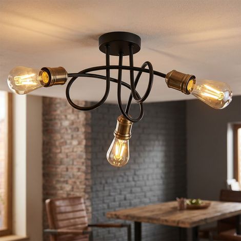 Lampada a sospensione industriale SHELTER a 3 luci con attacco E27  Metallo nero opaco
