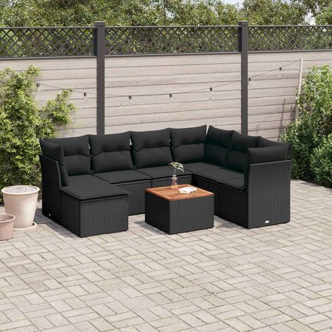 vidaXL Set de sofás de jardín 8 piezas y cojines ratán sintético negro (1/5)