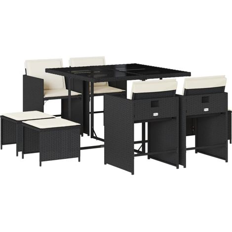Maison Exclusive - 9-tlg. Garten-Essgruppe mit Kissen Schwarz Pol
