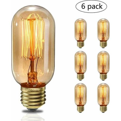 Lot de 6 Ampoules à Incandescence 40W Vintage Edison Lumiere Blanc Chaud E27 T45 220V (1/4)