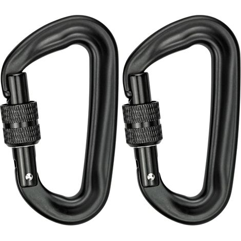 Mousqueton Escalade, Noir Robustes Mousqueton Aluminium Mousqueton à Verrouillage en Forme de D(2pcs)